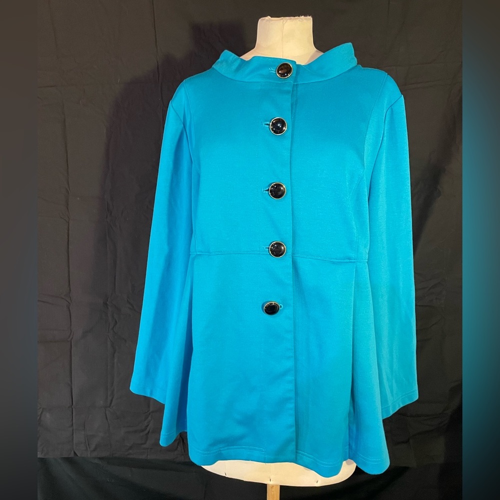 Turquoise Blue Jacket Coat L Bob Mackie Teal Wearable Art Top Jacket